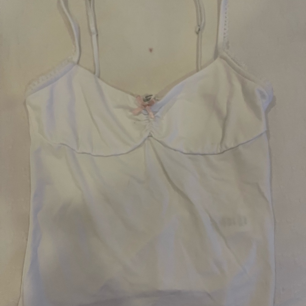 Garage White Tank Top with Pink Accent